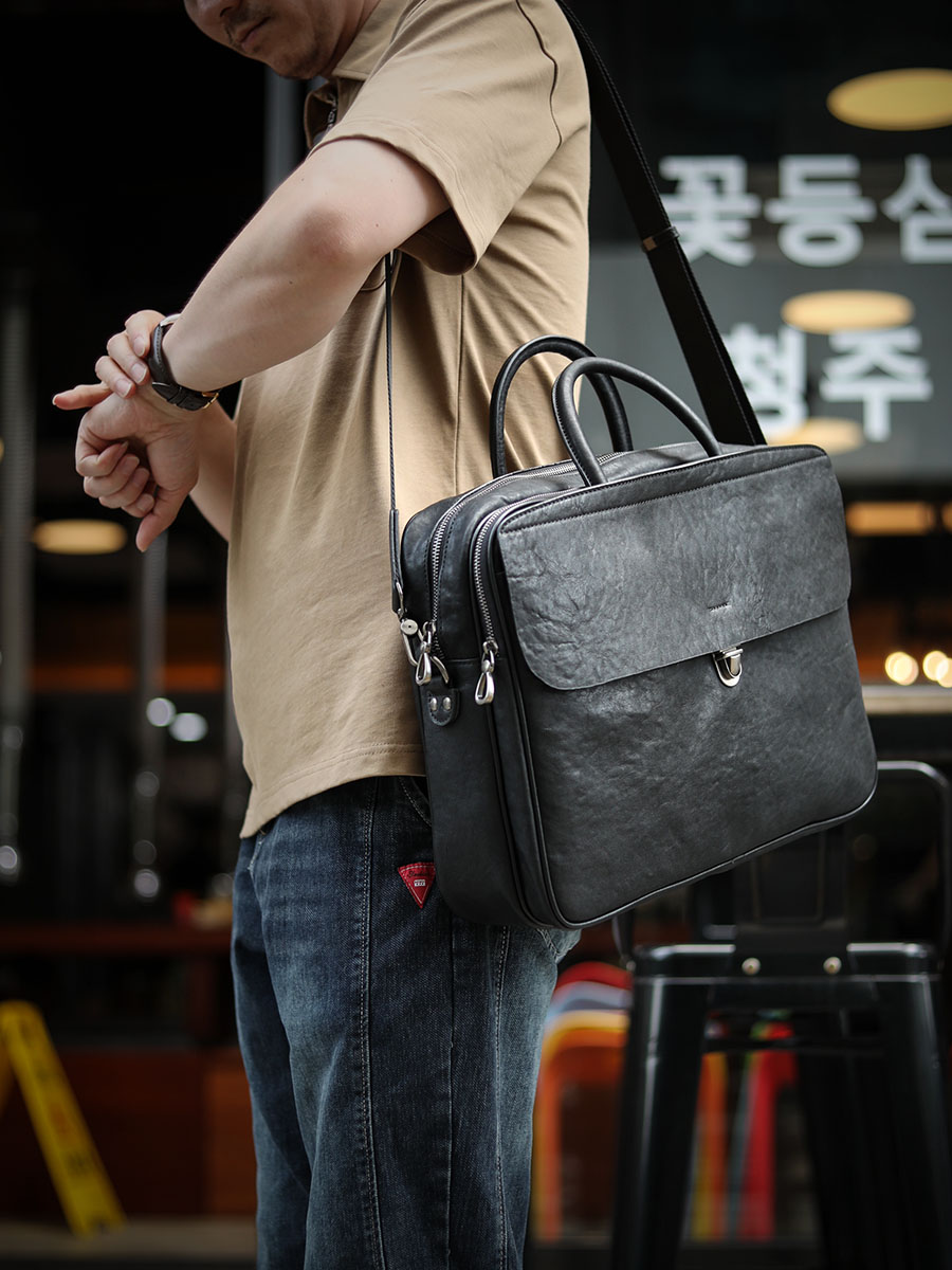 Leather Briefcase - LuxurySoft zwarte lederen herenhandtassen Draagbare aktetas